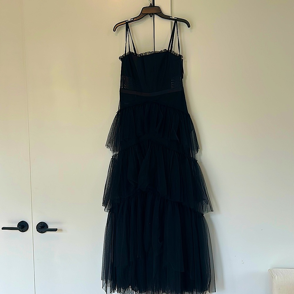 Betsy and Adam, tiered stunning tiered ruffle gown with a sexy corset top